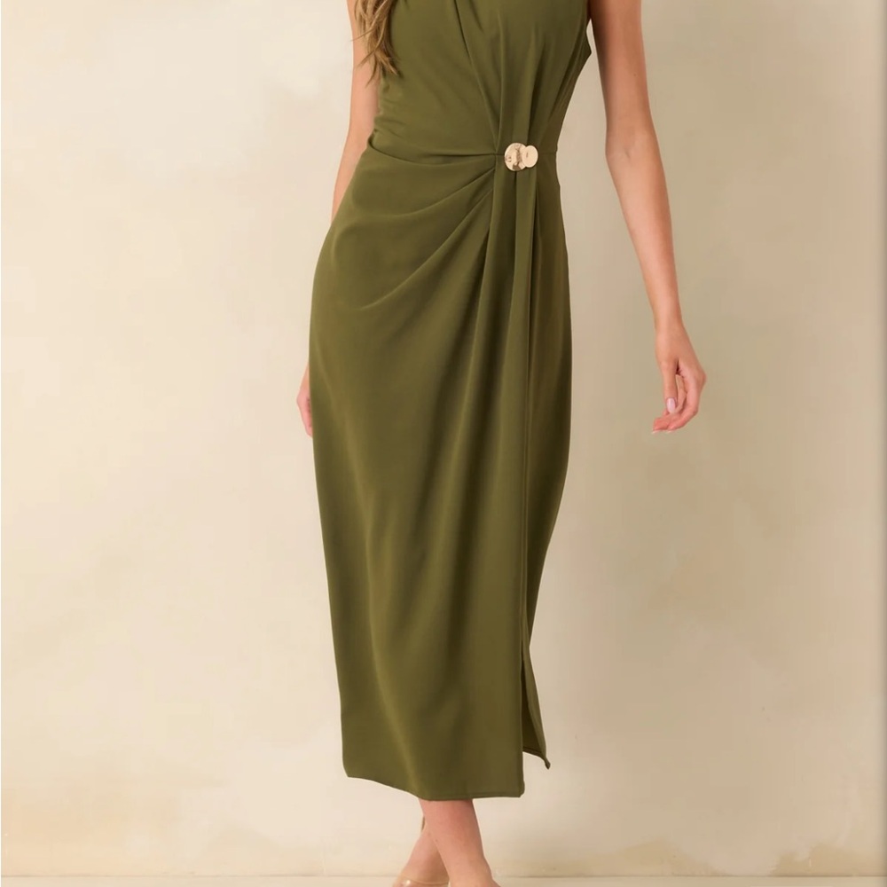 Red Dress Boutique Olive Midi Dress with Gold Accent